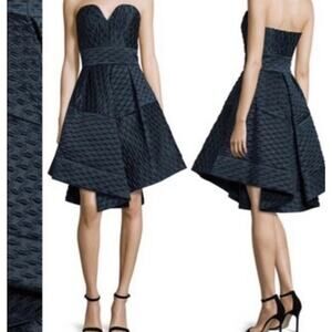 MILLY Brocade A-Line Sweetheart Dress 8 Black Strapless USA Fit & Flare $750 EUC